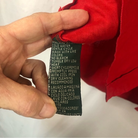 Ralph Lauren Women’s Blouse Top Button Down Red Linen Insignia Cuffed Sleeve - Picture 5 of 9